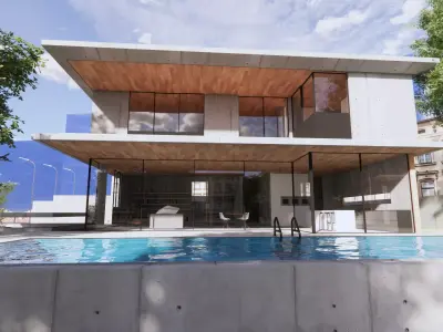 3D Visualization Modern Villa with Pool Low-poly 3D model