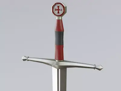 Single-hand knight sword Low-poly 3D model