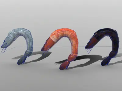 Shrimp three Low-poly 3D model