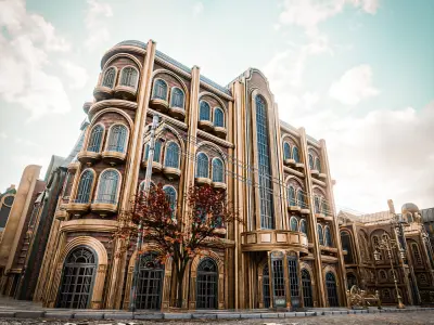 ART DECO STEAMPUNK BUILDING 01 Low-poly 3D model