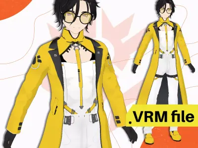 VRM MALE CYBERPUNK OUTFIT FUTURISTIC VIBE COAT TECH WEAR 3D model