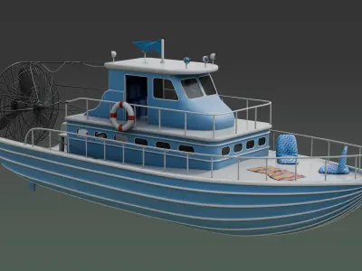Antique Recreational Blue Airboat Low-poly 3D model