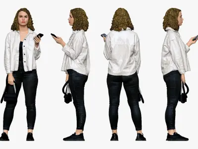 001255 woman in white top red hairs phone in hand 3D model