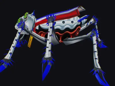 White Spider Robot Funny Cartoon Insect Parasite Beetle Lowpoly Low-poly 3D model