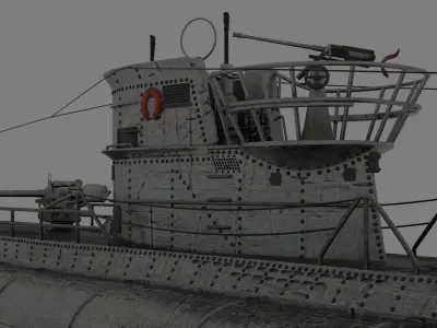 German U-boat VIIC Low-poly 3D model