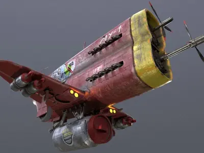 Stylized realistic red airplane Low-poly 3D model
