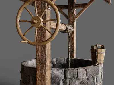 Medieval water well Low-poly 3D model