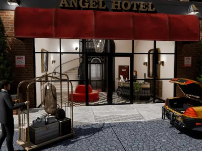 Hotel Entance Blender Scene - DAY and NIGHT Free 3D model