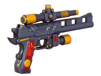 Low Poly Pistol Revolver Telescopic Sight Low-poly 3D model