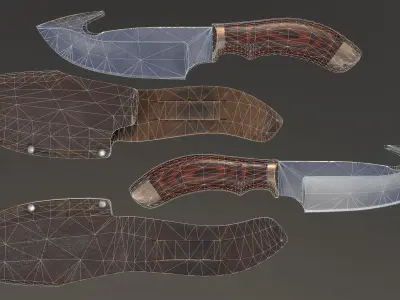 Survival Hunting Knife with Sheath Low-poly 3D model