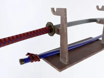 Katana Samurai Sword and Stand Low-poly 3D model
