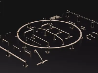 23 Hard Surface Sub-D Heavy Grip Rails and step Elements 3D model