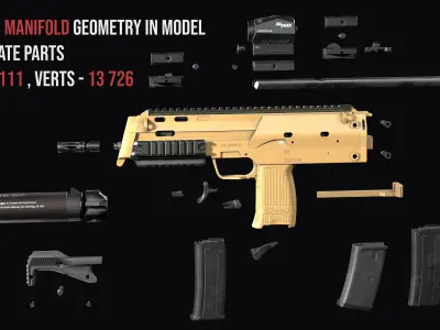 Tactical Modular Tactical SMG HK MP7A2 Low-poly 3D model