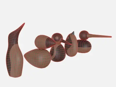 Wood birds collection 5 items Low-poly 3D model