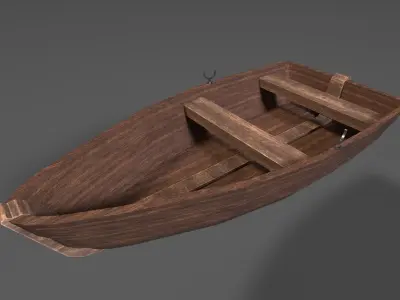 Wooden Row Boat Low-poly 3D model