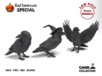 Halloween Ravens Low-poly 3D model