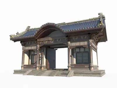 Ancient Asian architecture gatehouses 3D model