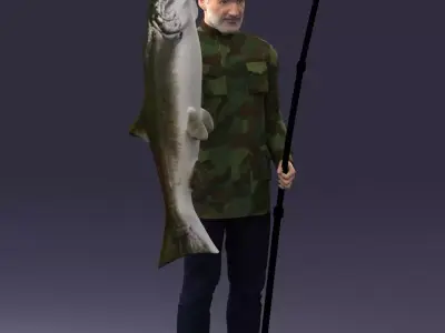 000290 Fisherman Holding Fish and Rod 0916 3D model