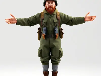 World War Soldier Character Model  Rigged and Animated Low-poly 3D model