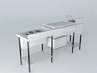 Ki240 stainless steel kitchen with two burners and sink Free 3D model