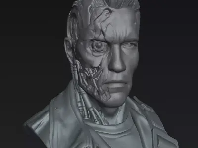 Battle Damaged T800 Bust STL Terminator Cyborg 3D Statue 3D print model