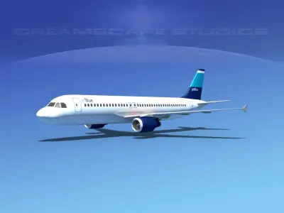 Airbus A320 LP Jet Blue Low-poly 3D model