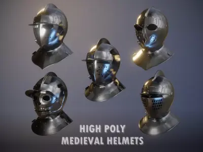 High Poly Medieval Helmet Pack 3D model