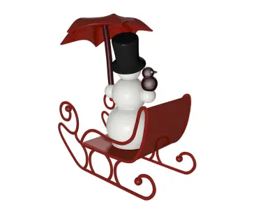 Snowman on a sleigh with an umbrella and a bird 3D model