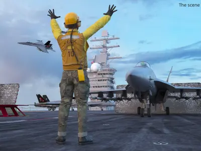 Aircraft Deck Crew Head with Safety Helmet Yellow Used 3D model