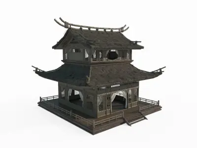 Ancient Asian architecture thatched palaces 3D model