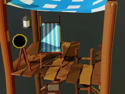 Stylized Seaplane And Sea Shack Low-poly 3D model