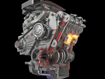 Animation Sectioned V6 Engine Ignition 3D model