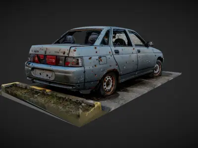 VAZ 2110 Car Destroyed in War - Kyiv Ukraine 3D model