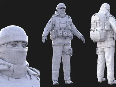 Woman - Winter Military Outfit - Modular - Rigged Low-poly 3D model