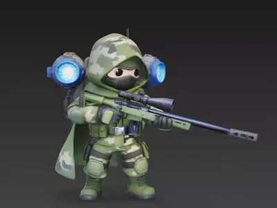 The Ghost-Hawk Stylized Camo Sniper 3D Model Low-poly 3D model