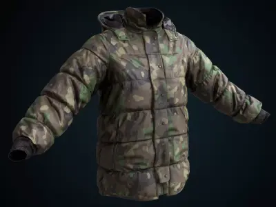 Military winter jacket Low-poly 3D model