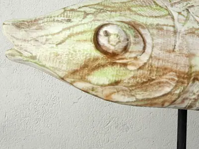 Hand Carved Driftwood Fish On Stand 3D model