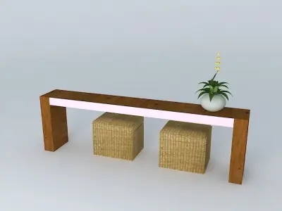 Sideboard with Puff Wicker Free 3D model