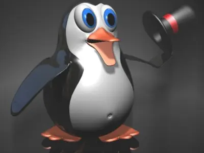 Penguin cartoon rigged Low-poly 3D model