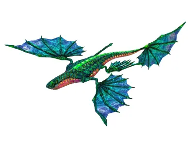Low Poly model Flying Fantasy Green Dragon Low-poly 3D model