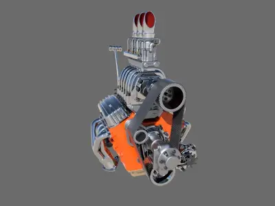 Cartoon V8 vintage engine 3D model