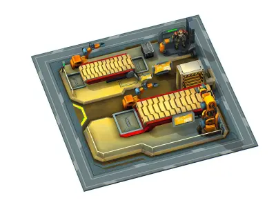 isometrical Mechanical Robot Assembly Conveyor 2 Low-poly 3D model