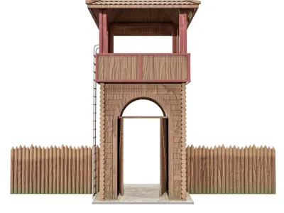 Medieval Fort Gate 2 Colors Low-poly 3D model