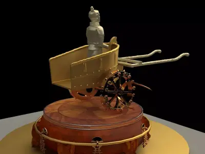 Chinese  chariot with warrior  Low-poly 3D model