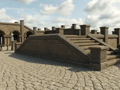 Modular Courtyard Low-poly 3D model