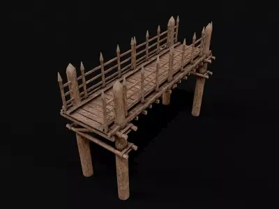 Modular Wood Bridge 2 parts Low-poly 3D model