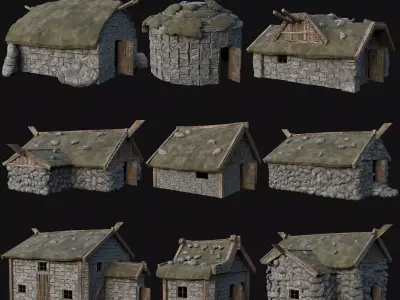 VIKING NORSE TURF HOUSES HUTS COTTAGES MEDIEVAL COLLECTION AAA Low-poly 3D model