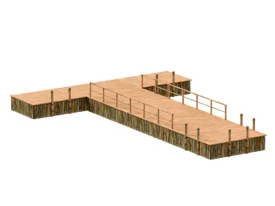 Wooden river pier 3D model