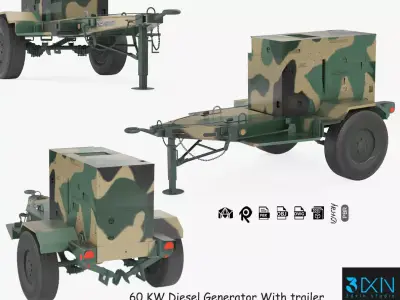 60 KW Diesel Generator With trailer 3D model