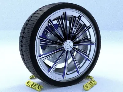 ORTAS CAR RIM 34 GAME READY RIM TIRE AND DISC 3D model